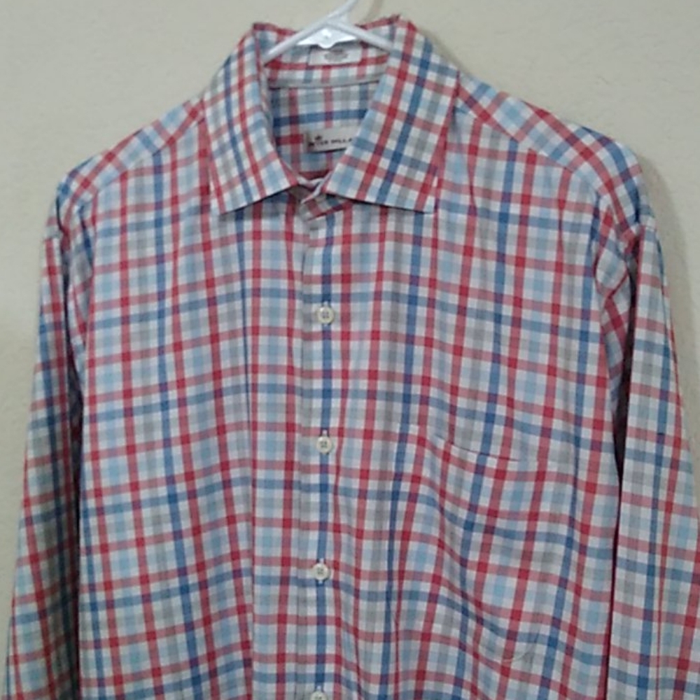 Peter Millar Button-Down - White Plaid - Large - image 3